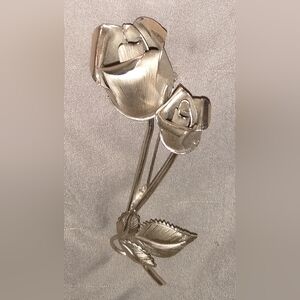 Vintage Signed Giovanni Silver Double Rose Brooch